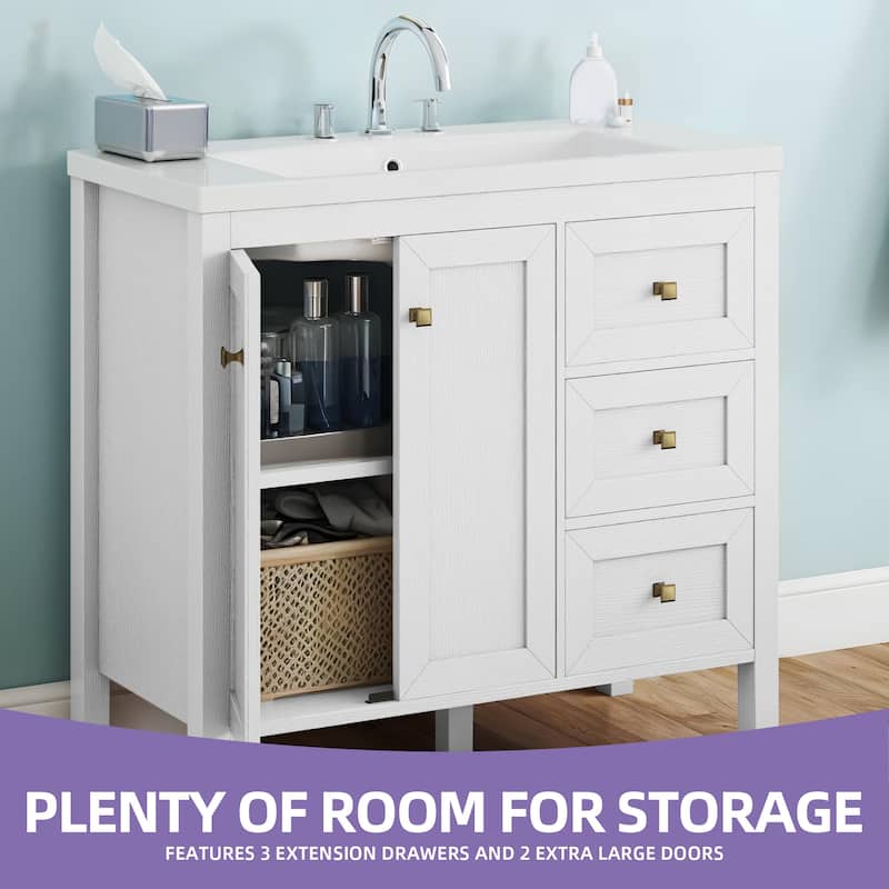 Moasis 36"/42" Bathroom Vanity with Sink Set and 2 Soft-Closing Doors & 3 Drawers