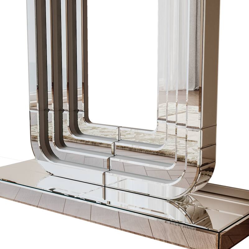 GDF Studio - Modern Silver Mirrored Console Table with U-Shaped Base
