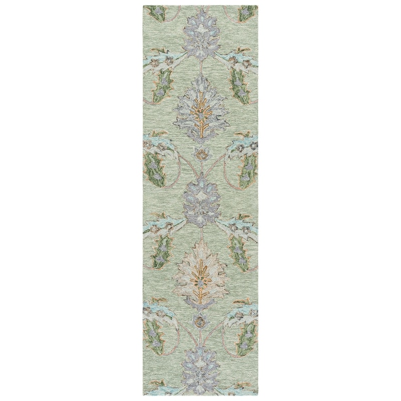 SAFAVIEH Handmade Jardin Gebkea Floral Wool Rug - 2'3" x 8' Runner - Sage/Green