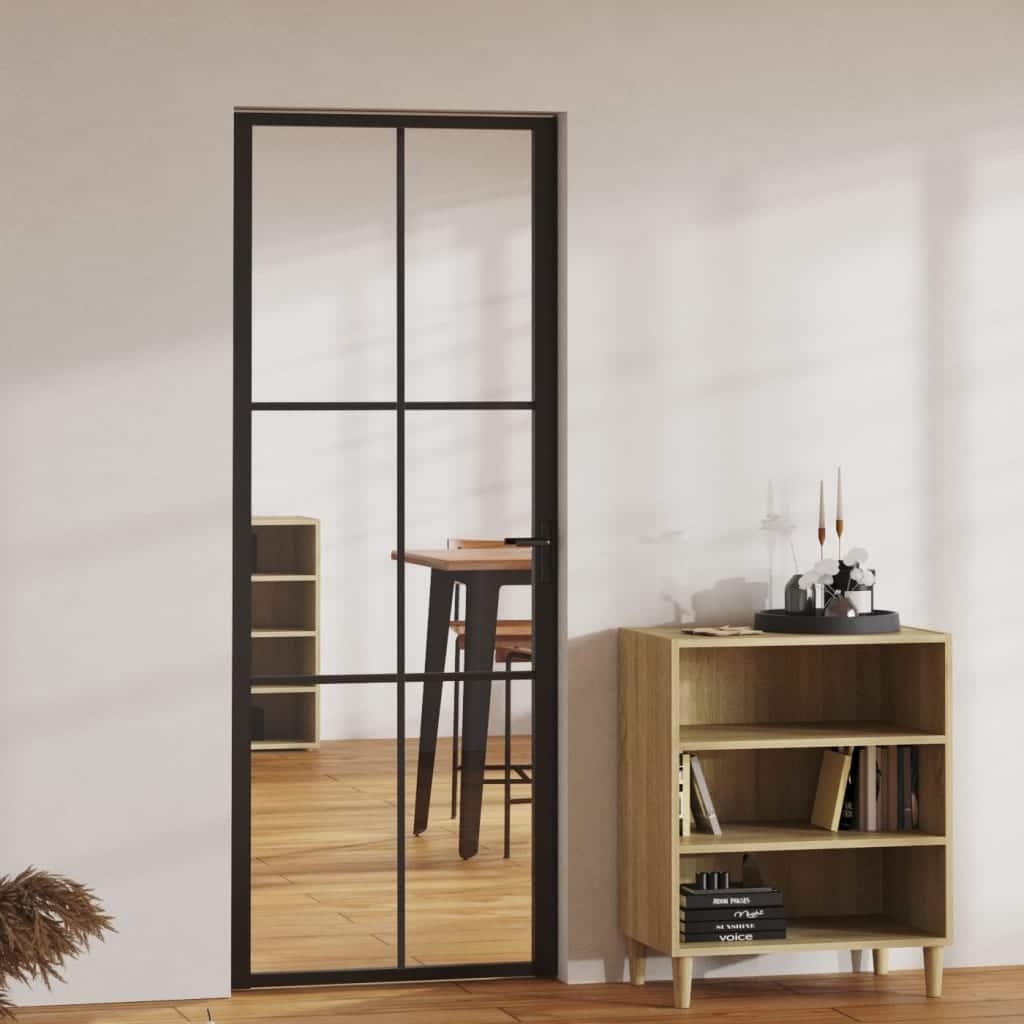 vidaXL Glass Door Interior Door with Alloy Handle ESG Glass and Aluminum Black