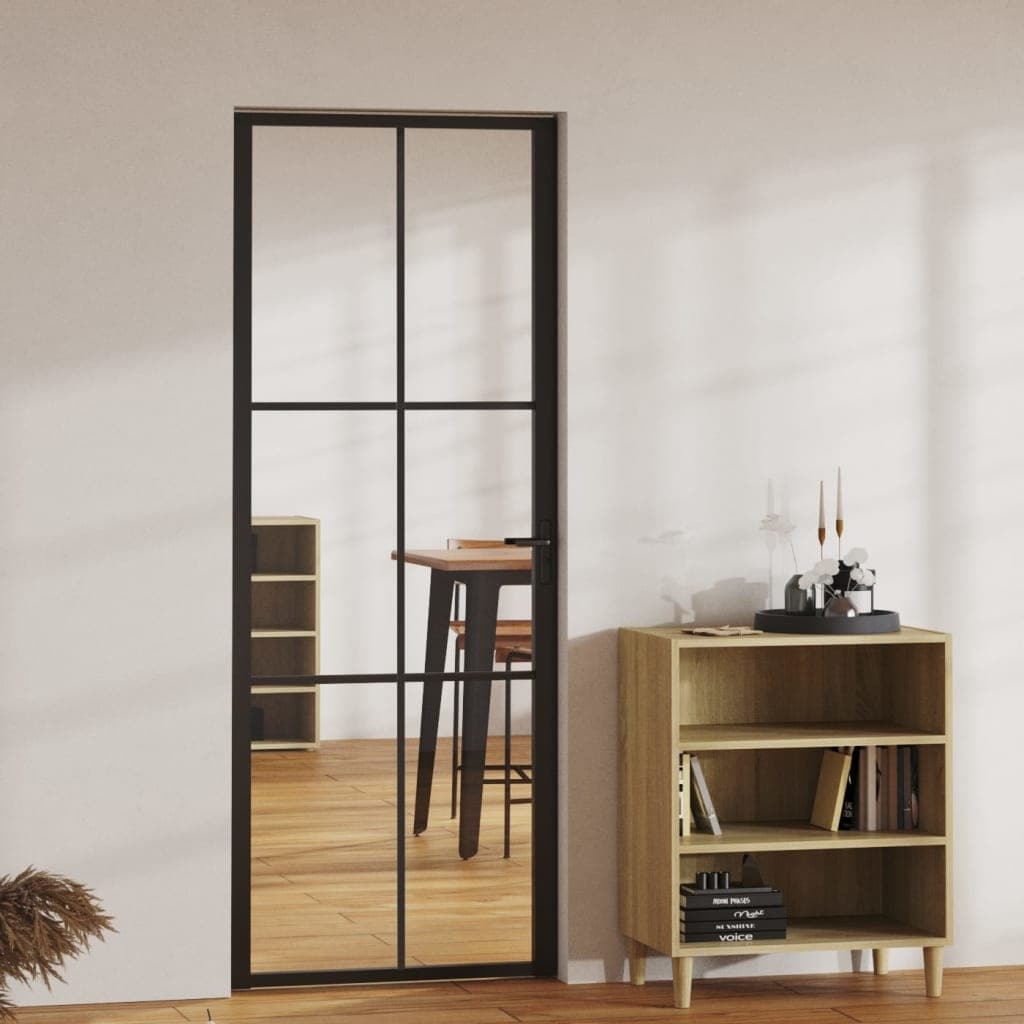 vidaXL Glass Door Interior Door with Alloy Handle ESG Glass and Aluminum Black