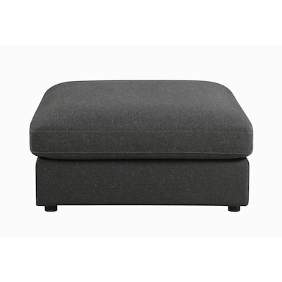 Fabric Upholstered Wooden Ottoman with Loose Cushion Seat, Dark Gray