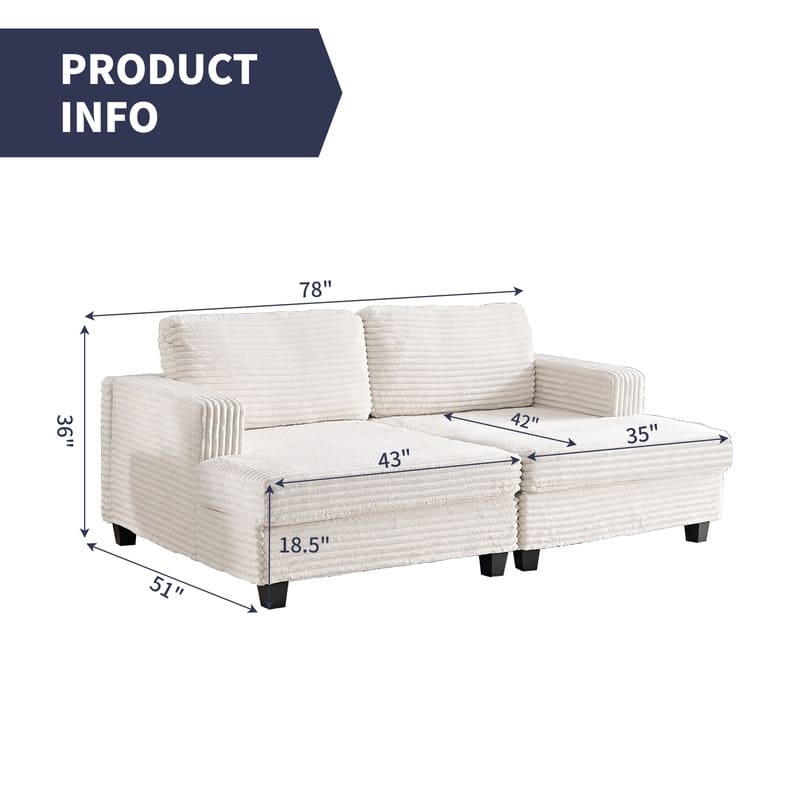 Mixoy Oversize Corduroy Fabric Convertible Modular 3-seater Sofa/Loveseat Sofa For Living Room