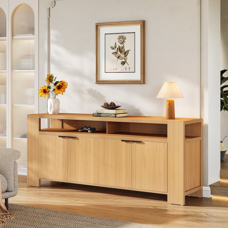 Modern TV Stand for 75-Inch TV, 27.6" Tall Entertainment Center with Storage