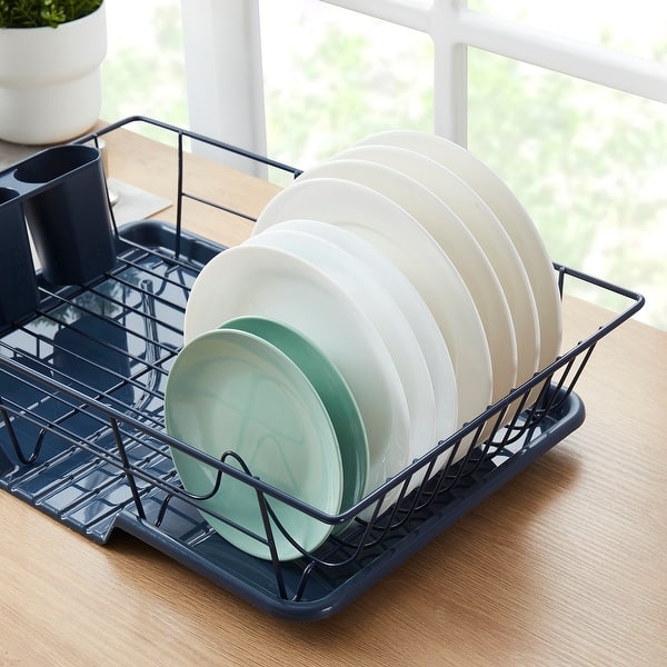 Sweet Home Collection 3-Piece Kitchen Sink Dish Drainer Set - Navy