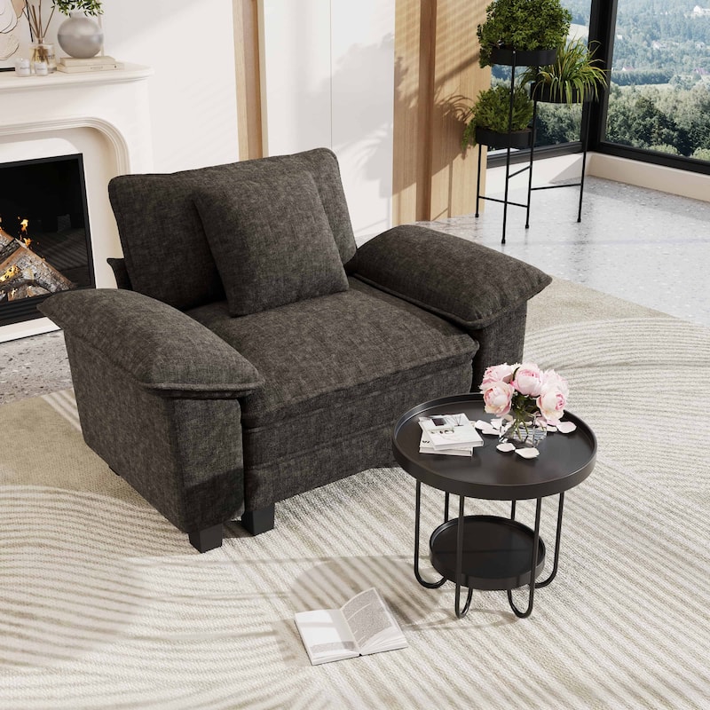 MAISON ARTS Cloud Modular Deep Seat Sofa, Chenille or Corduroy Sectional Couch with Removable Arms, 1–4 Seater - Smoky Grey Chenille(1 Piece) - Symmetrical