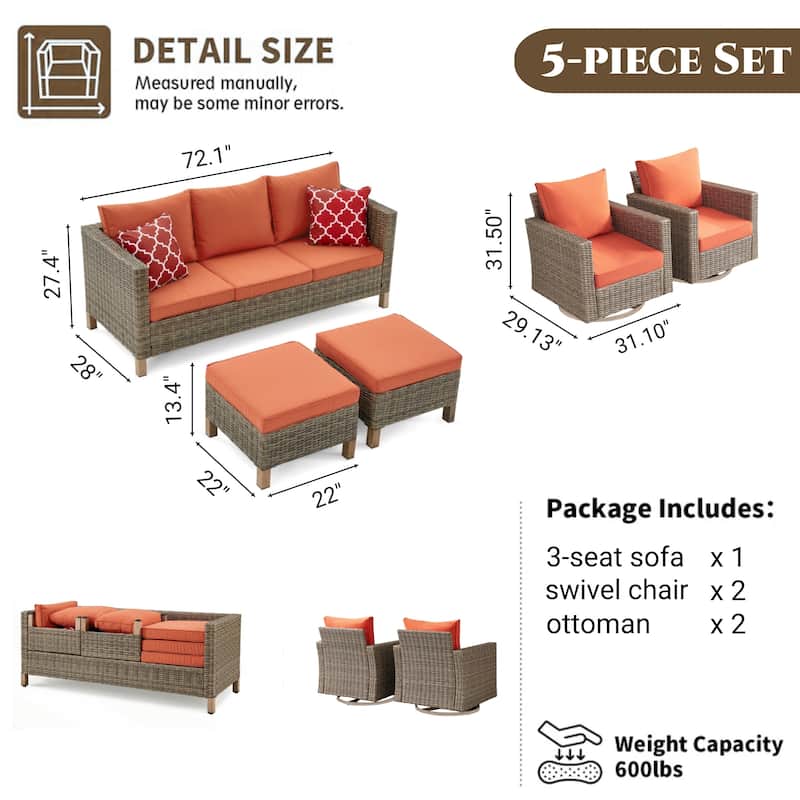 5-Piece Outdoor Wicker Patio Conversation Set