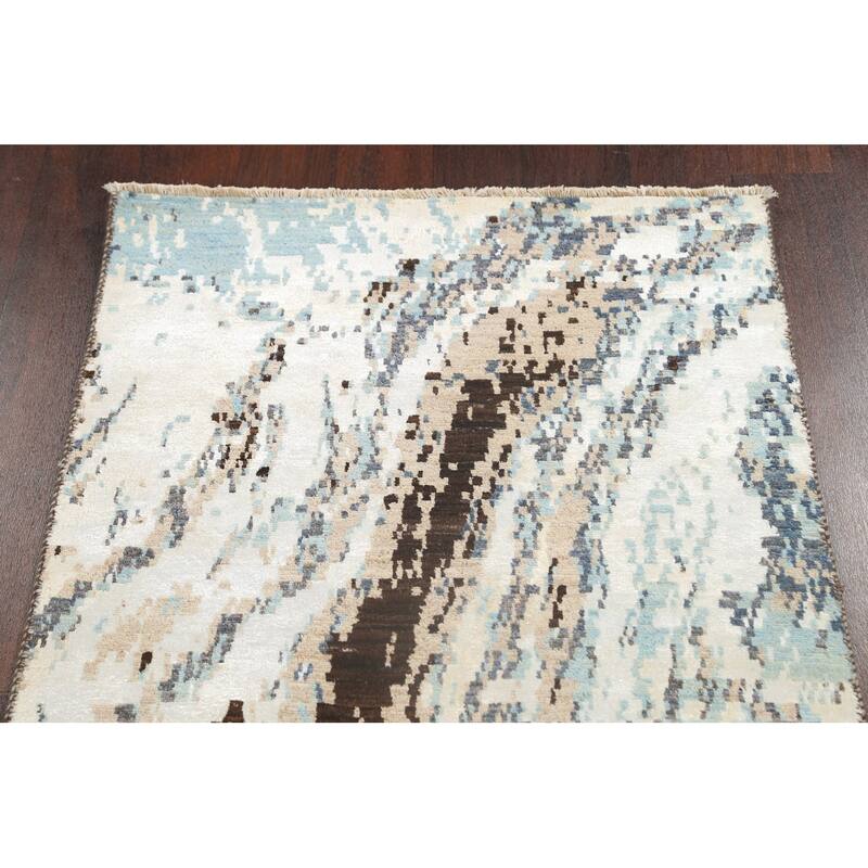 Wool/ Silk Vegetable Dye Oriental Abstract Runner Rug Hand-knotted - 2'7" x 9'10"