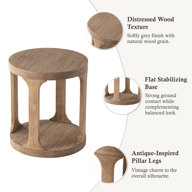 COZAYH Farmhouse End Table Wood Round Side Table for Small Space Rustic Small Pedestal Table for Living Room, Office, Couch