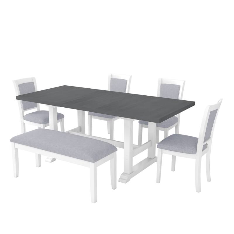 76.9" Extendable Dining Table with 4 Upholstered Chair and 1 Bench