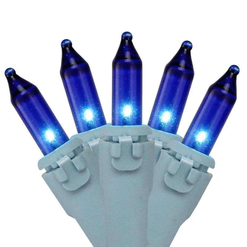 50-Count Blue Mini Christmas Lights Set - 17ft Blue Wire - 17'