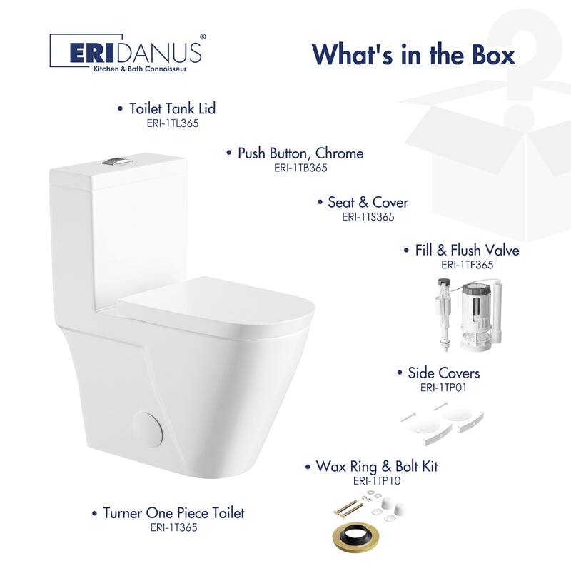 Eridanus Turner Chair Height Elongated One Piece Toilet, Crisp White, Seat Included (12" Rough in) - Compact Elongated