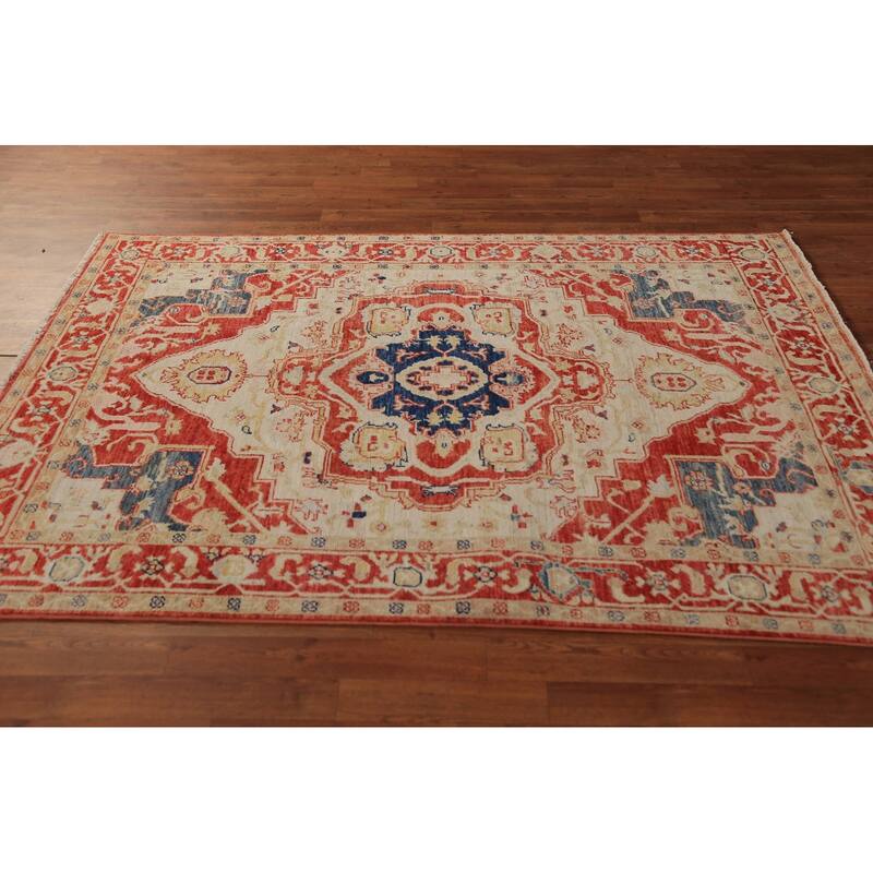 Vegetable Dye Heriz Serapi Oriental Rug Handmade Wool Carpet - 4'11"x 6'9"