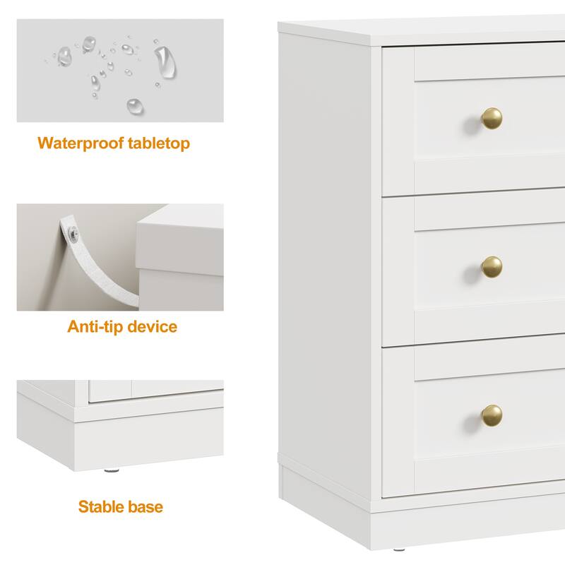 Modern Night Stand Set of 2 with 3 Drawers