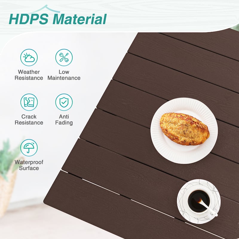 35.2-inch HDPS Outdoor Square Table With Umbrella Holes - 35.2" W x 35.2" L x 30.1" H