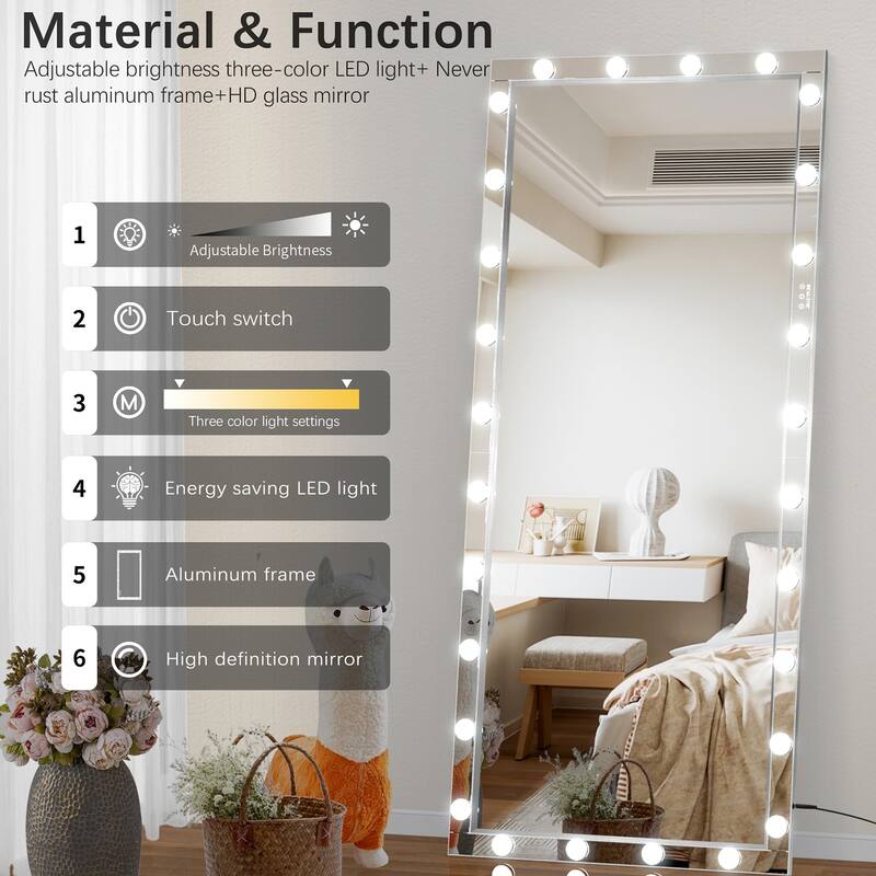 72 inches Rectangular Framed Wall Mounted Hollywood LED Mirror in Silver