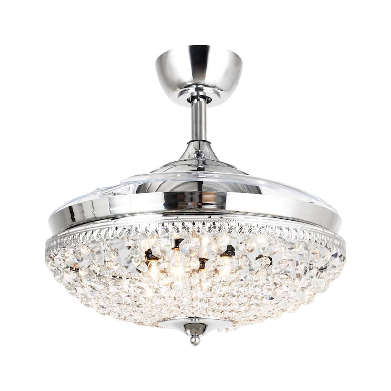 21" Chrome Modern Retractable Bladeless Chandelier Ceiling Fan with Light Kit and Remote