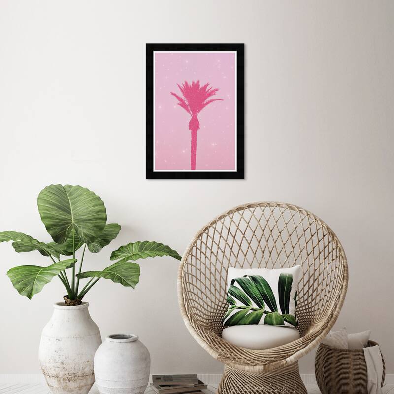 Wynwood Studio Prints Floral and Botanical Pink Palm Tree Pink and Dark Pink Glam Wall Art Canvas Print - Black