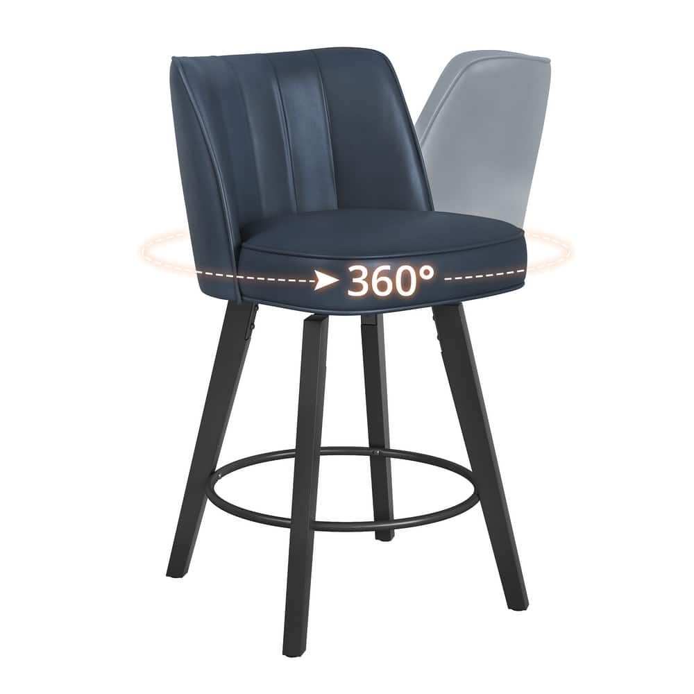 26.in Swivel Bar stool PU Leather/Fabric Upholstered Counter Stool, High Back Armless Stool with Wooden Legs