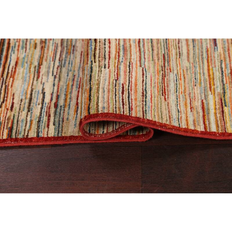 Vegetable Dye Striped Gabbeh Kashkoli Wool Area Rug Handmade Carpet - 3'3" x 4'10"
