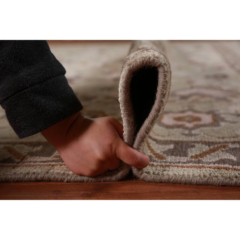 All-Over Light Green Oushak Indian Area Rug Handmade Wool Carpet - 9'1" x 11'10"