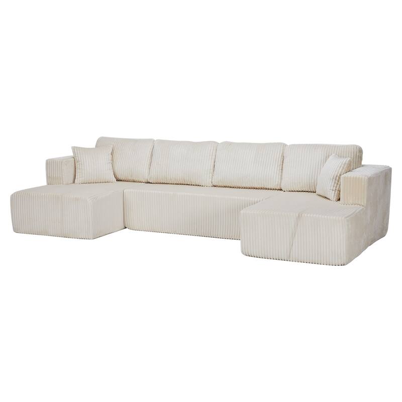 U-Shaped Modular Sectional Sofa, Modern Minimalist Corduroy Couch