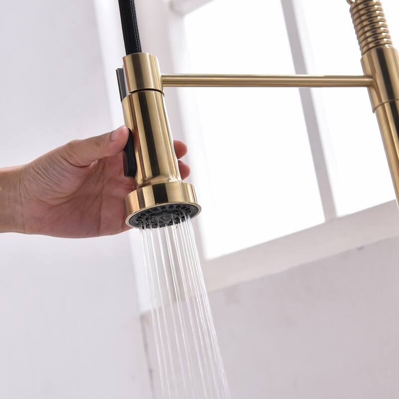 Gold Touchless Kitchen Faucet w/PullDown Sprayer Kitchen Spring Faucet