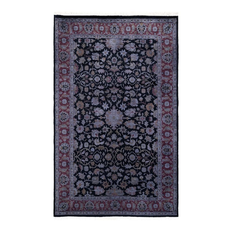 Overton Hand Knotted Wool Vintage Inspired Modern Contemporary Overdyed Black Area Rug - 4' 0" x 6' 5"