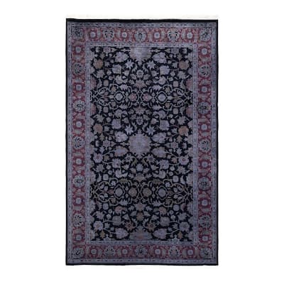 Overton Hand Knotted Wool Vintage Inspired Modern Contemporary Overdyed Black Area Rug - 4' 0" x 6' 5"