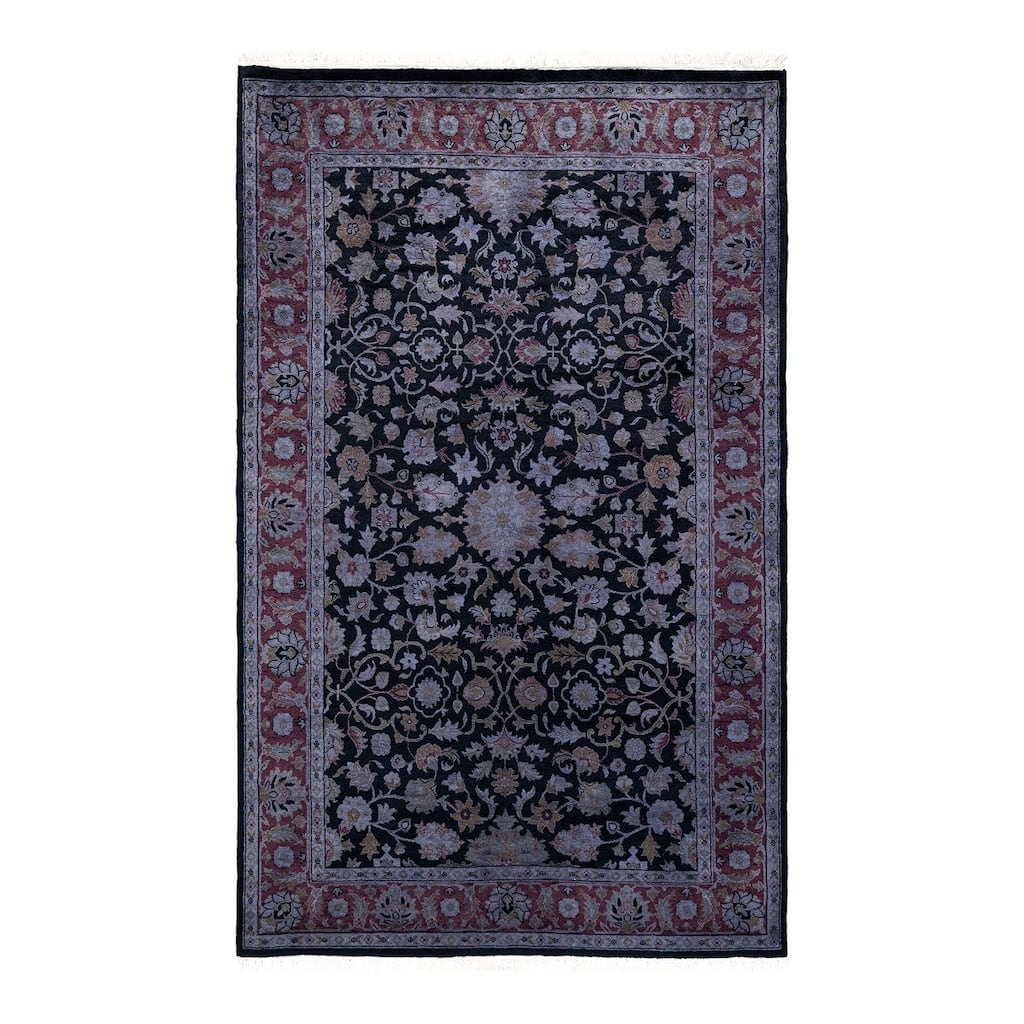 Overton Hand Knotted Wool Vintage Inspired Modern Contemporary Overdyed Black Area Rug - 4' 0" x 6' 5"