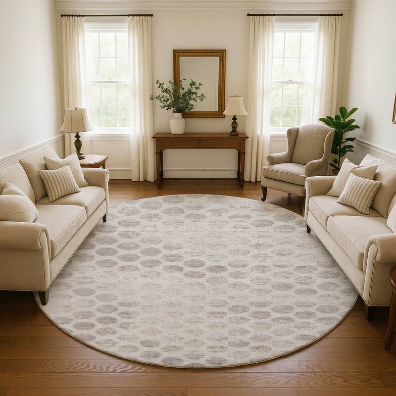 Premium Washable Super Soft Vintage Dotty Mayfield Rug - Taupe - 8' x 8'