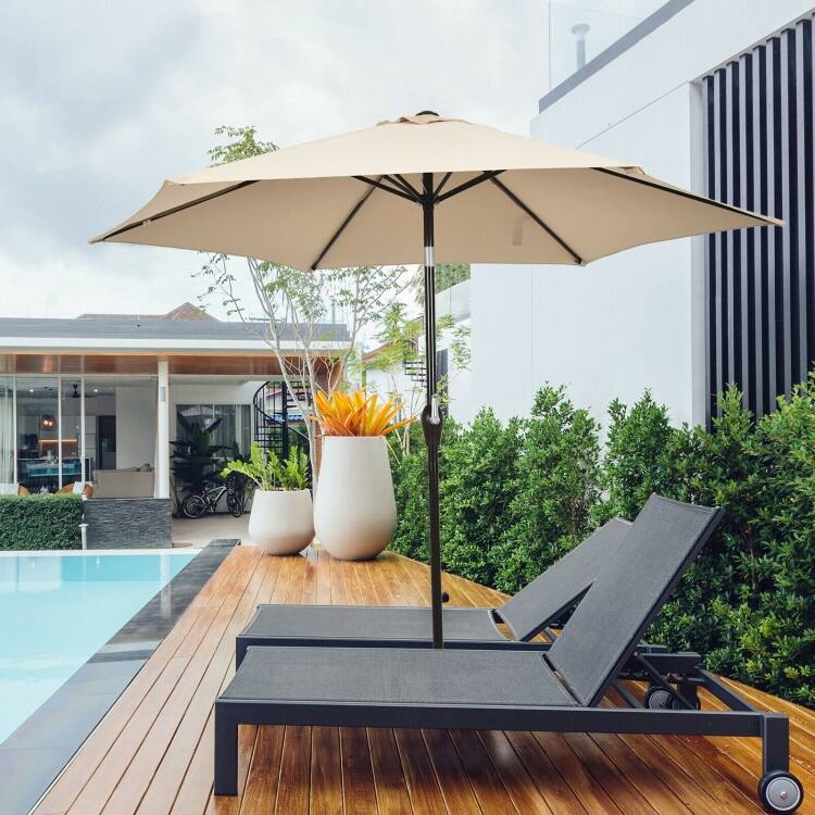 9-Foot Outdoor Market Patio Table Umbrella with Push-Button Tilt and Crank Lift for Sun Shade
