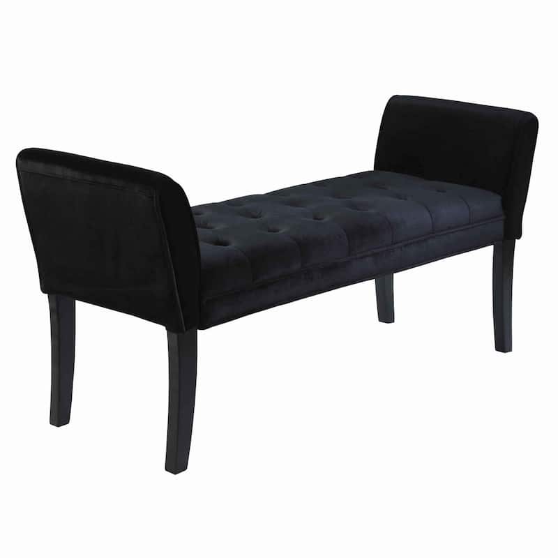 Fabric Button Tufted Padded Bench with Flared Cushioned Armrests, Black - 19 H x 53 W x 18 L Inches - Black