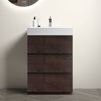 36" Gray Freestanding Bathroom Vanity with Large Storage and One-Piece White Sink Basin, Soft-Closing Drawers