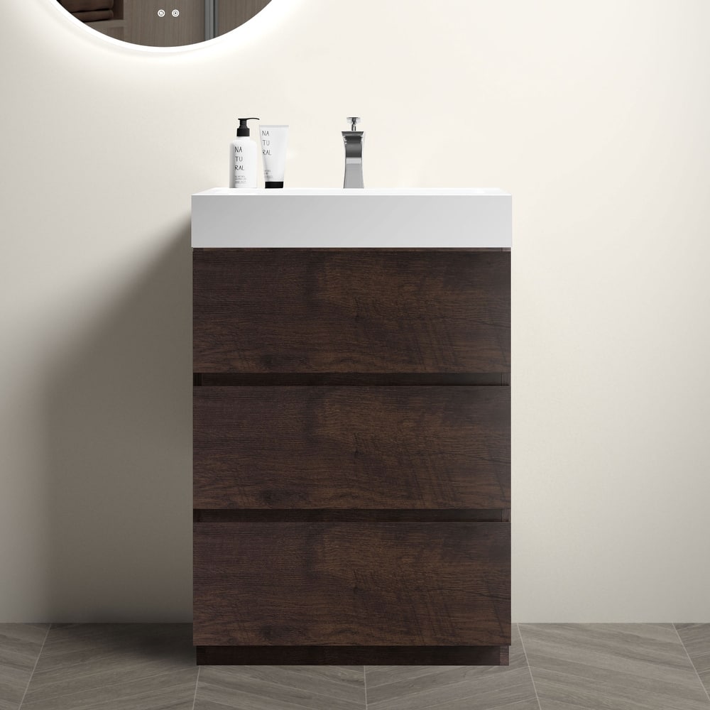 GDFStudio - Alice Freestanding Bathroom Vanity with One-Piece Sink, Modern Handle-Free Design, Pre-Assembled