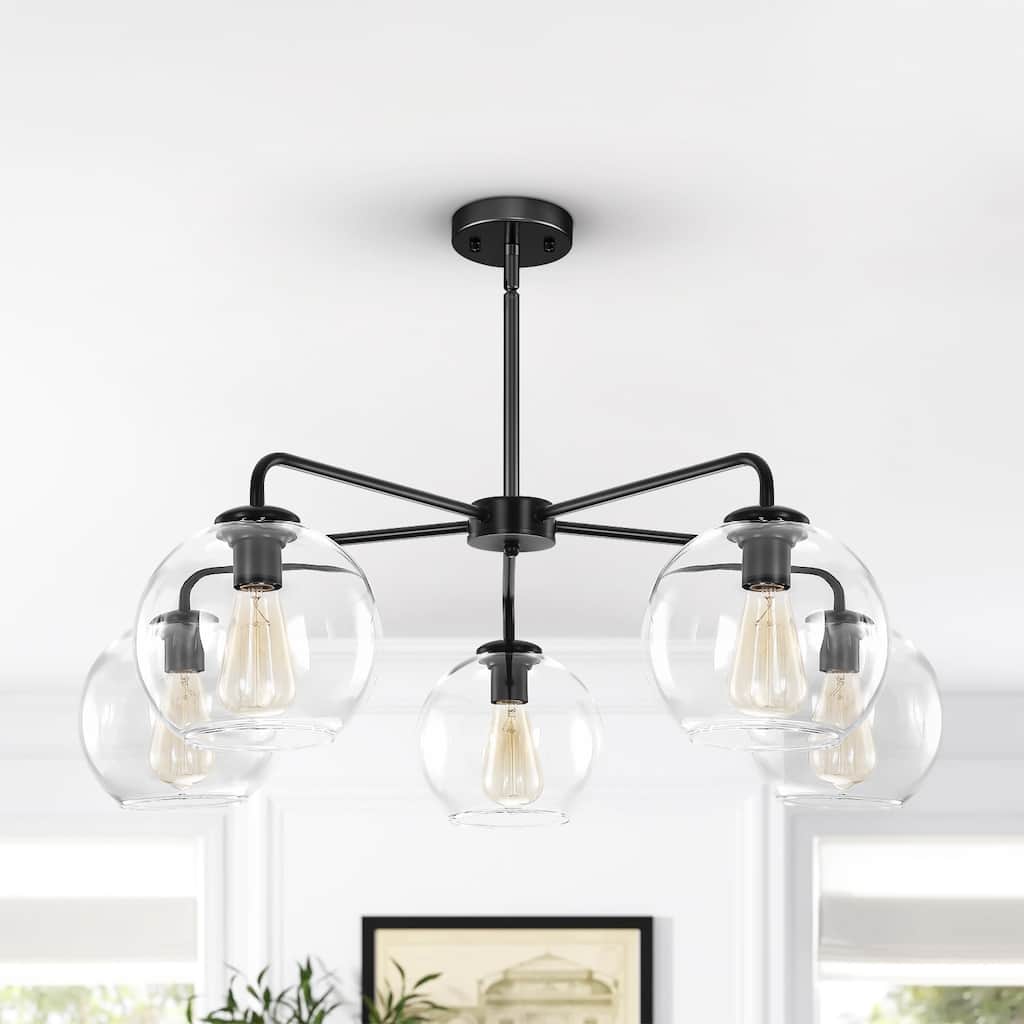 Rennnsan 35.4 in. 5-Light Modern Sputnik Clear Glass Globe Chandelier for Dining Room