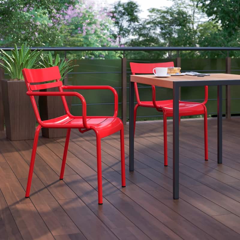 Modern Commercial Grade 2 Slat Indoor/Outdoor Steel Stack Chair