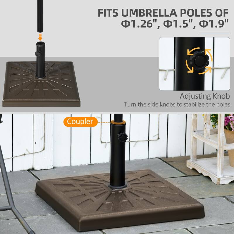 Outsunny 42lbs Resin Patio Umbrella Base, 20" Square Outdoor Umbrella Stand Holder for Parasol Poles