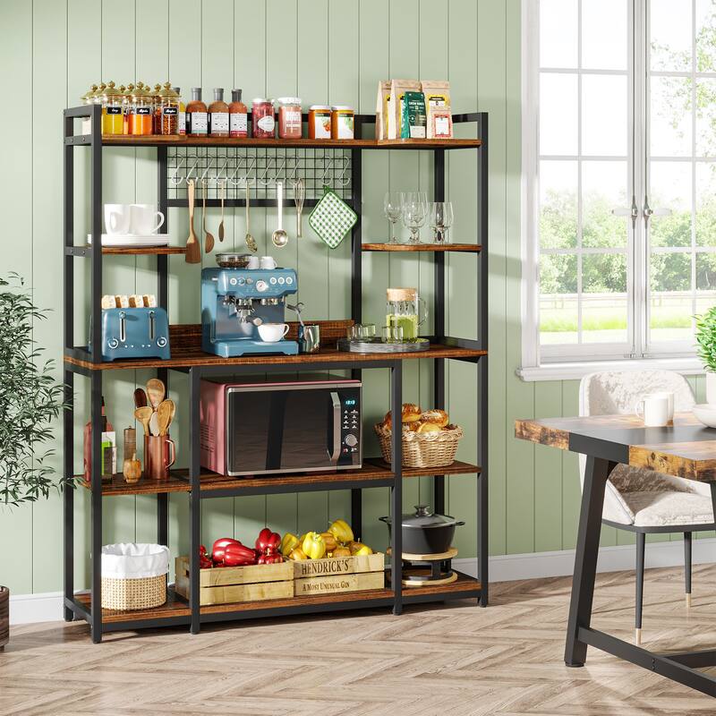 5-Tier Large Kitchen Bakers Rack, 55" Storage Shelf with 11 Hooks