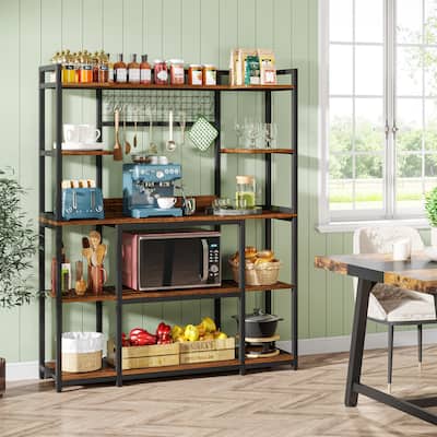 5-Tier Large Kitchen Bakers Rack, 55" Storage Shelf with 11 Hooks