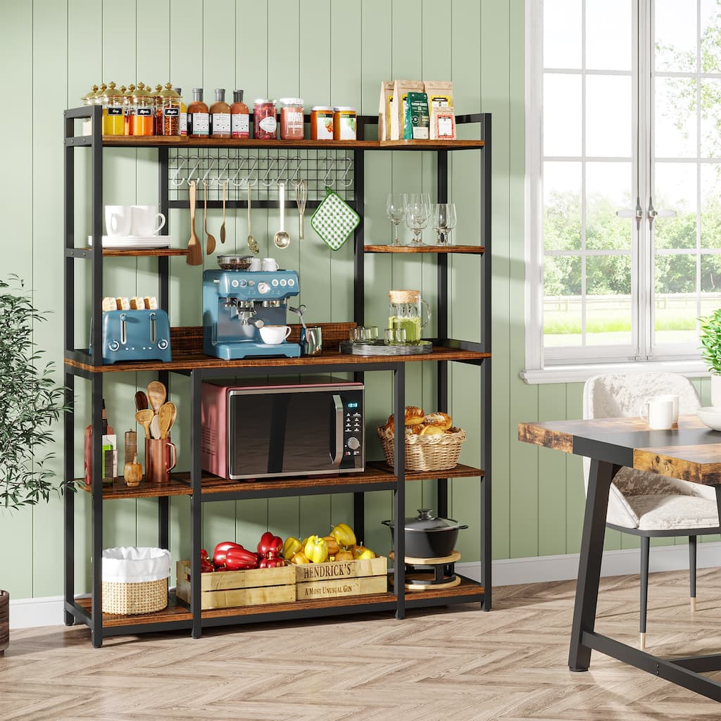 5-Tier Large Kitchen Bakers Rack, 55" Storage Shelf with 11 Hooks