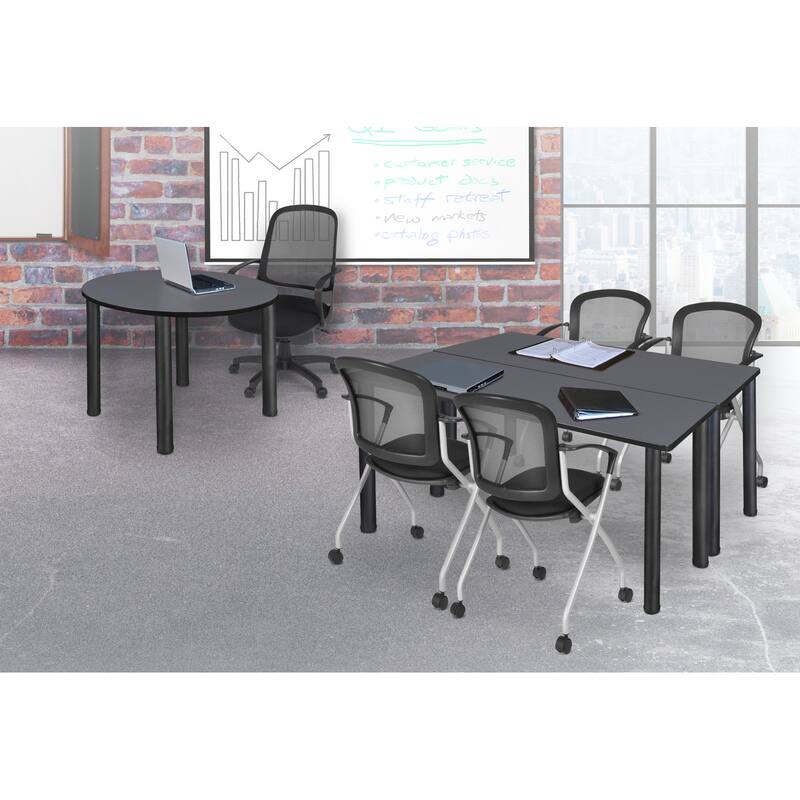 66" x 24" Kee Training Table- Grey/Black and 2 Nesting Chairs