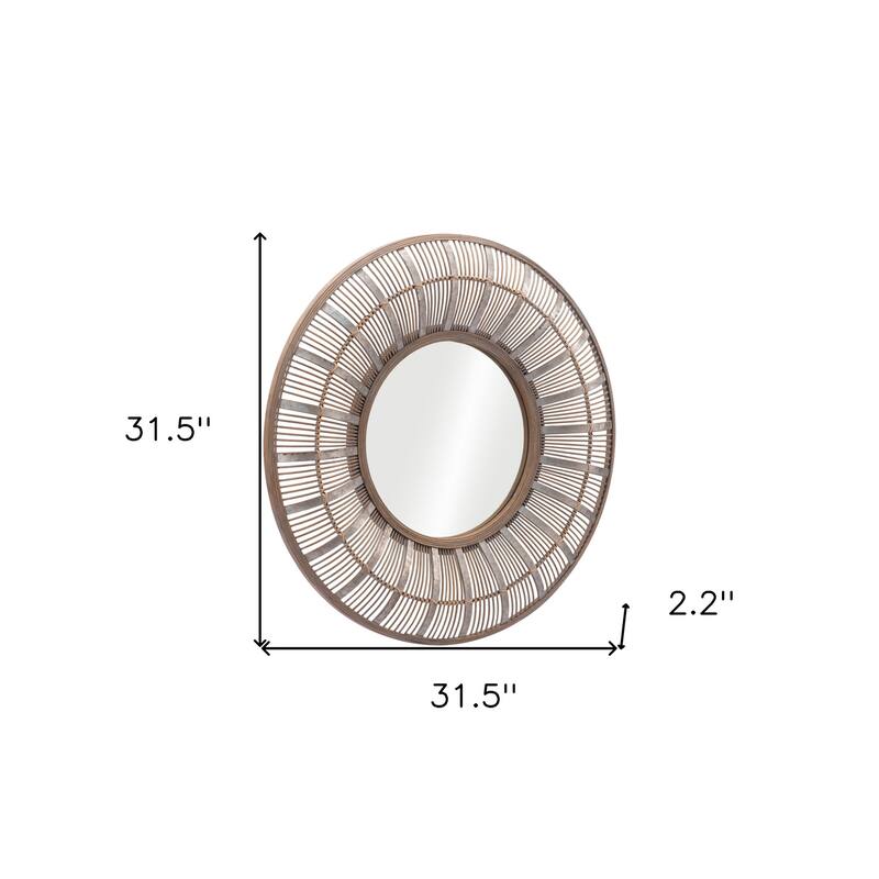 HomeRoots 32" Brown Round Accent Mirror