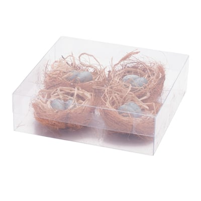 Twig Bird Nest with Eggs and Raffia (Set of 8)