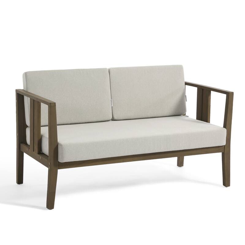 Casual 53"W Outdoor Patio Loveseat Set In Solid Teak Wood with Cushion