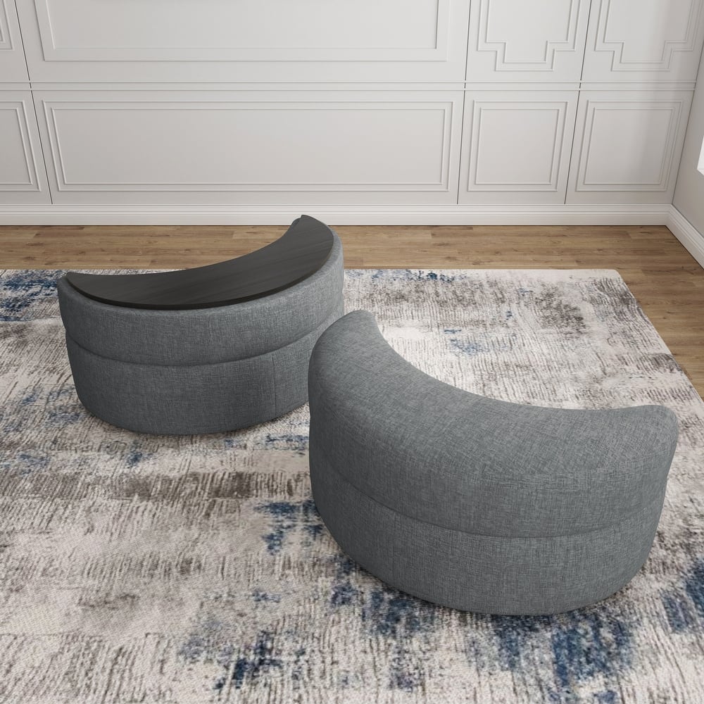 Chenille Half Moon Storage Ottoman(Set of 2)