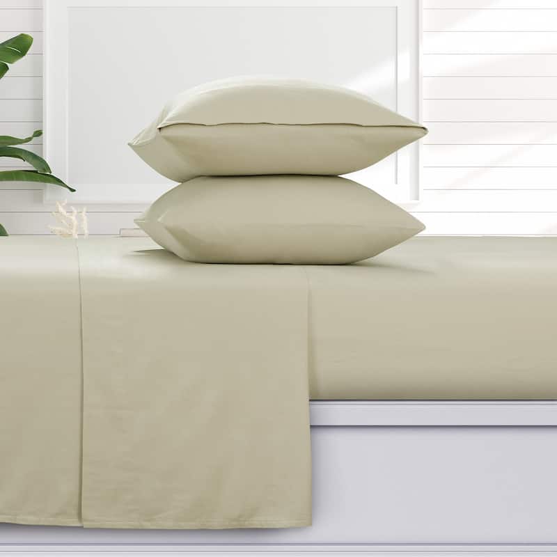 Azores Home 170-GSM Cotton Flannel Printed or Solid Extra Deep Pocket Sheet Set - Cal King - Natural