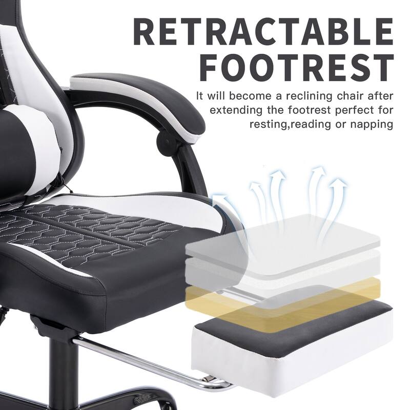 Gaming Chair with Massage,Ergonomic PC Gaming Chair with Footrest Comfortable Headrest and Lumbar Support,High Back