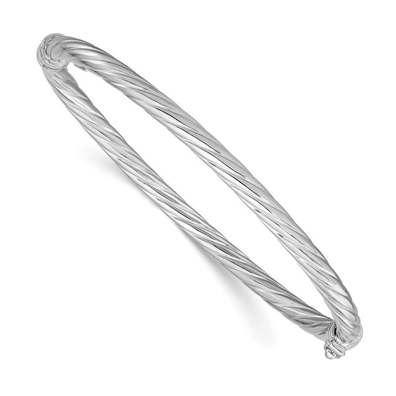 Curata 925 Sterling Silver Rhodium Plated 4mm Twisted Hinged Bangle Bracelet