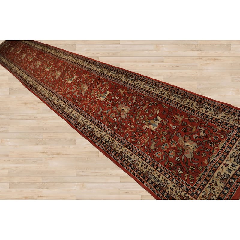 3'1''x18'8'' Runner Hand Knotted Wool Burnt Orange Kashan Area Rug - 3' 1'' x 18' 8''